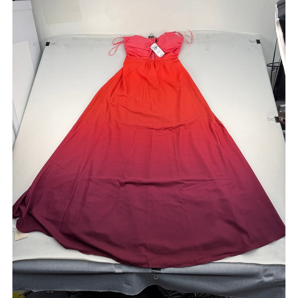 Abercrombie & Fitch Pink Red Colorblock Ruched Chiffon Maxi Dress XS NEW